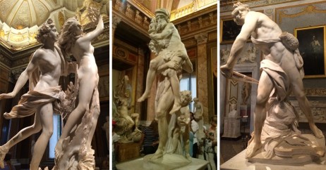 Esculturas "Apollo e Dafne",  "Fuga de Tróia" e David" de Bernini