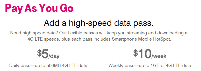 Pacotes de Dados no Plano Pay As You Go da T-Mobile