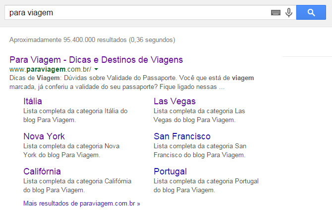 Busca no Google por "para viagem"