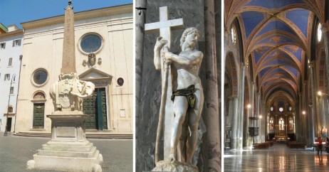 Basílica de Santa Maria sopra Minerva & a escultura de Jesus Cristo nu de Michelangelo