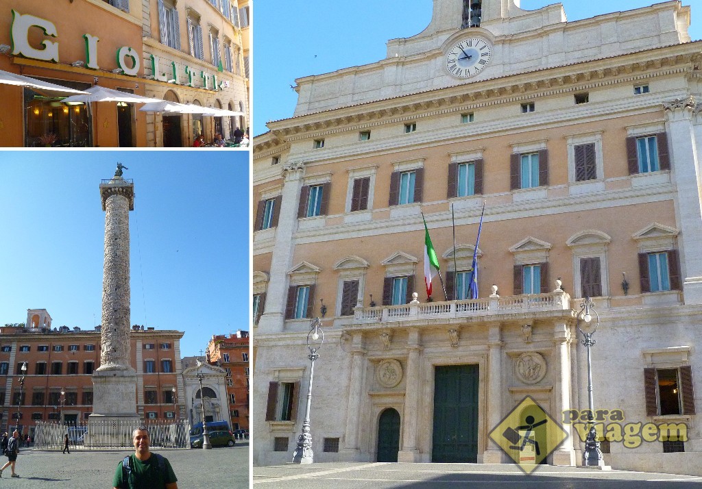 Piazza Colonna & Palácio Montecitório. Gelateria Giolitti no detalhei