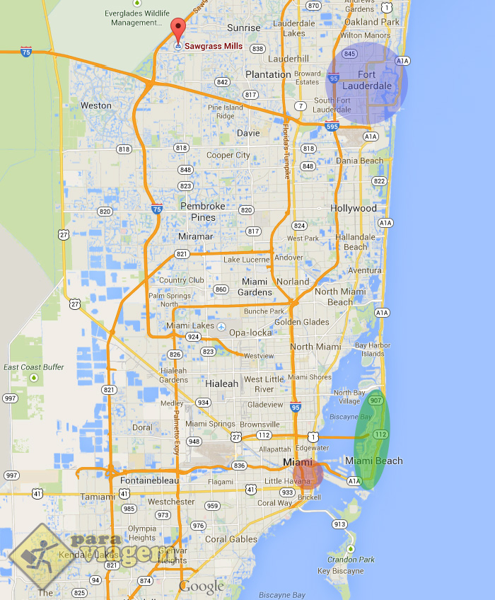 Mapa de Miami com Áreas de Interesse