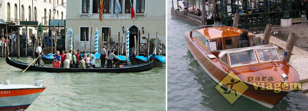 O traghetto e o táxi aquático em Veneza