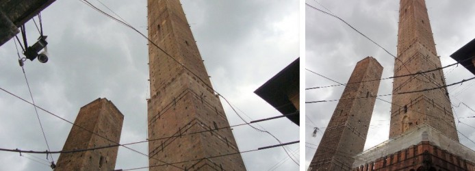 Dupla inclinada: Torre Garisenda (esq) e Torre degli Asinelli (dir)