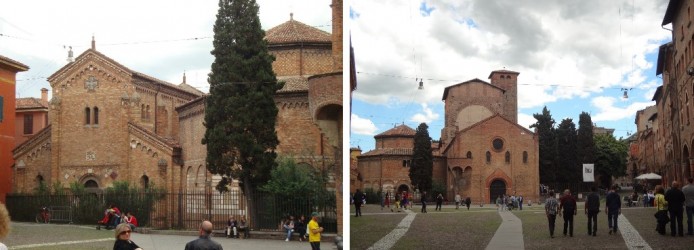 Complexo de San Stefano. Em destaque (à esq) está a igreja mais antiga da Bolonha