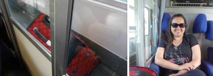 A mala no corredor e a cabine do trem