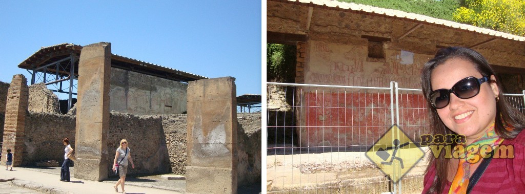 Pintura do edifício em escavação (esq) e pixações nas paredes (dir)