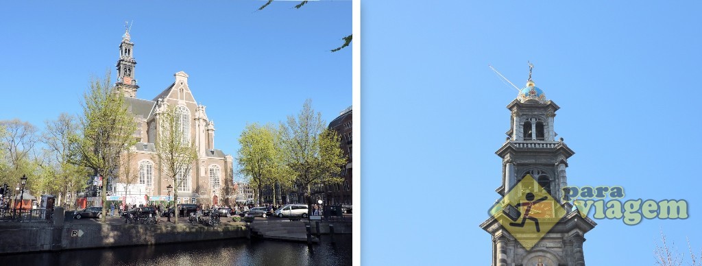 Westerkerk (esq) e o topo da torre Westertoren (dir)