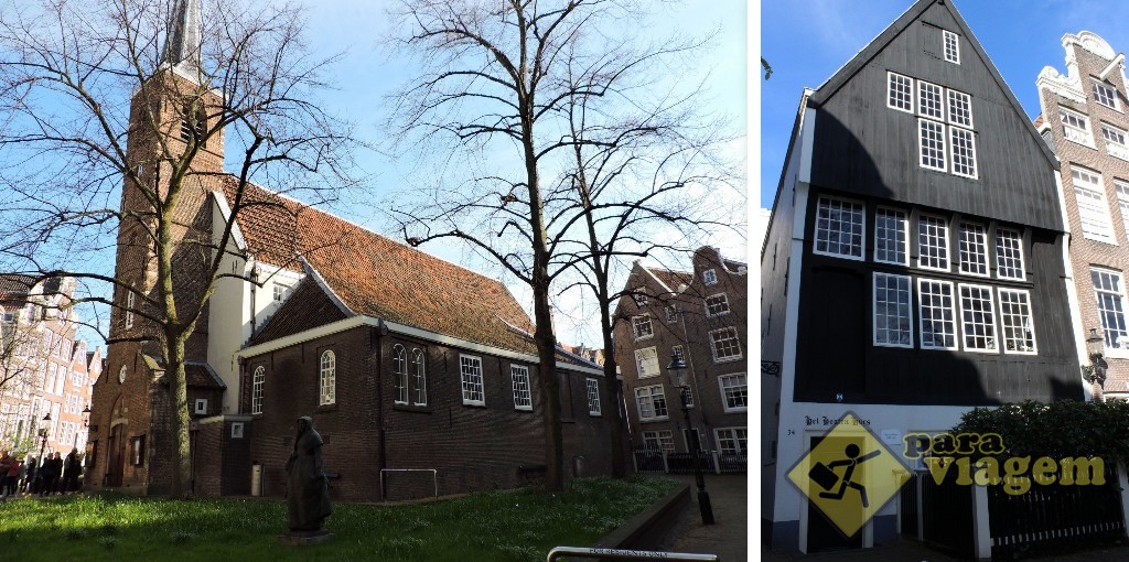 Engelse Kerk (esq) e a casa mais antiga de Amsterdam (dir)