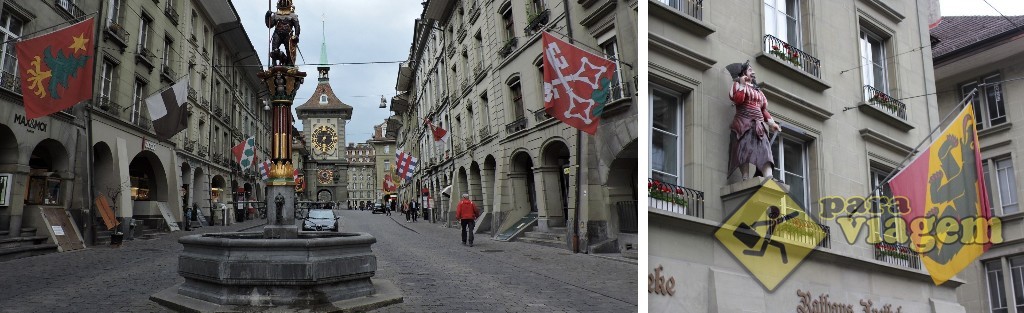 Os "porões" de Berna e uma das estátuas das fachadas