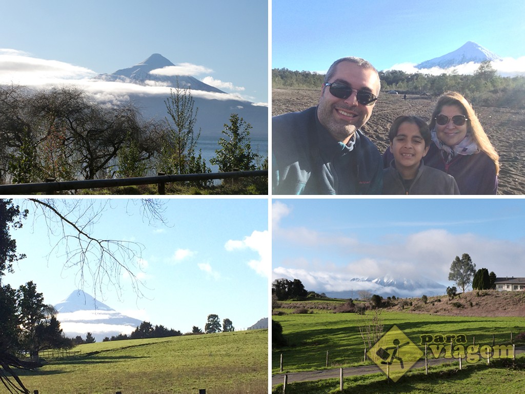 Bela paisagem dos vulcões Osorno e Calbuco na estrada para Saltos do Petrohué