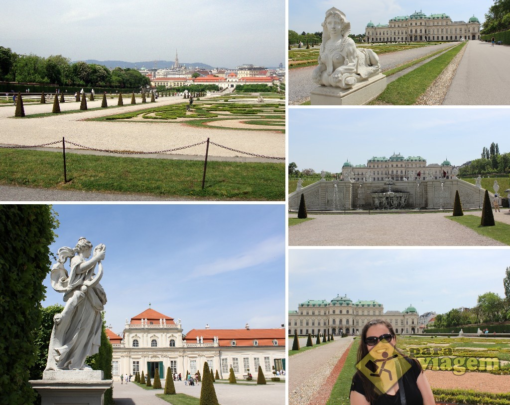 Jardim em descida entre os 2 palácios Belvedere. Na foto de baixo, à esquerda, o Belvedere Inferior (ou Unteres Belvedere)