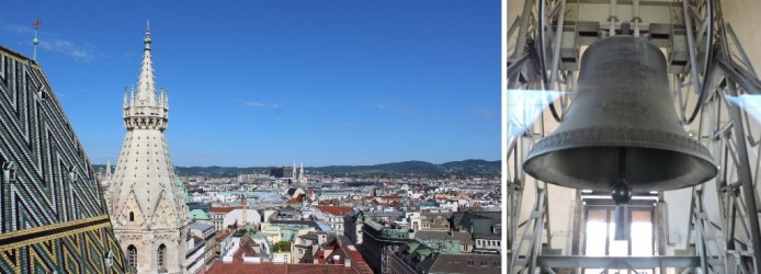 A linda vista de Viena da torre norte e o sino Pummerin