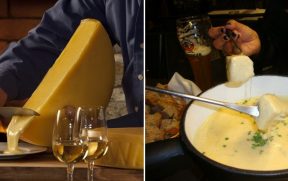 Raclette (esq) e fondue de queijo (esq)