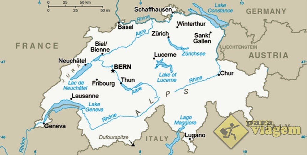 A Suíça é vizinha a 4 países