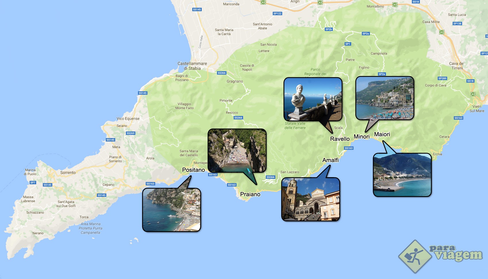 Costiera Amalfitana Mappa Amalfi Coast Map RWWDF