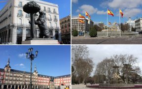 MADRI: Urso símbolo da cidade na Plaza Puerta del Sol e a Plaza de Cibeles (em cima) – Plaza Mayor e Parque del Retiro (embaixo)