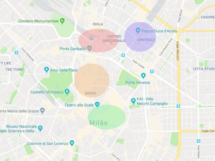 Mapa de Milão por regiões