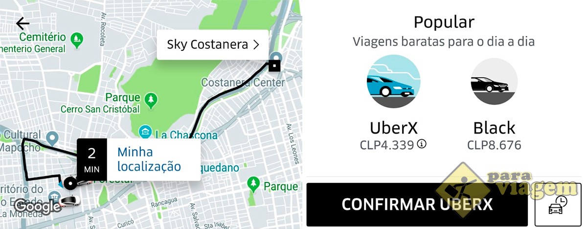 Preço do Uber em Santiago